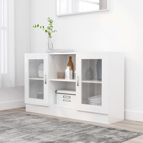 vidaXL Vitrine høyglans hvit 120x30,5x70 cm konstruert tre