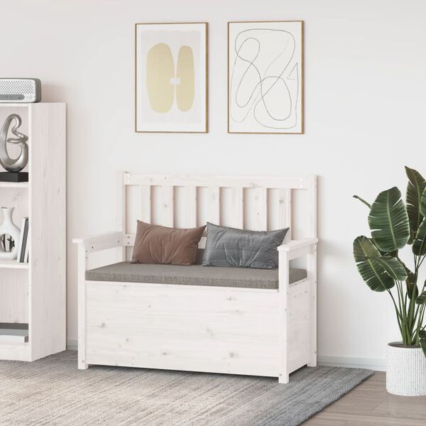 vidaXL Benk hvit 112,5x51,5x96,5 cm heltre furu