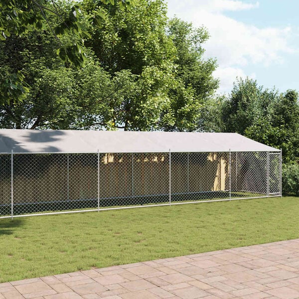 vidaXL Hundebur med tak og d&oslash;r gr&aring; 12x2x2 m galvanisert st&aring;l