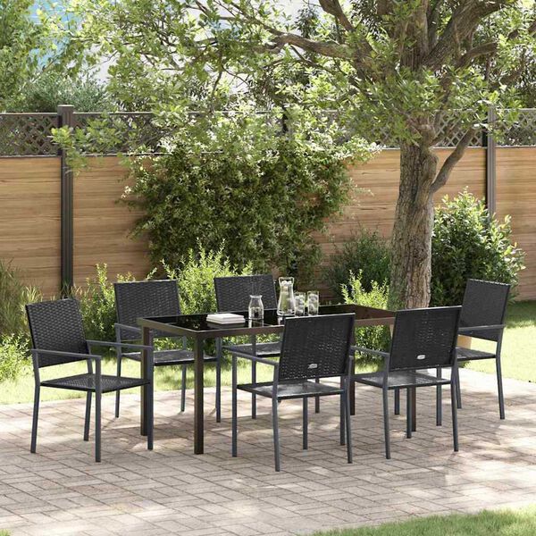 vidaXL Hage Spisegruppe 7 pcs Svart PE Rattan