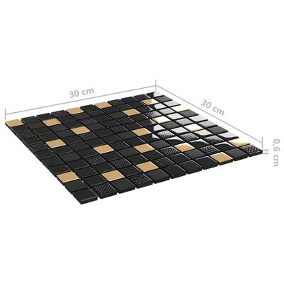 vidaXL Mosaikkfliser 11 stk svart og gull 30x30 cm glass