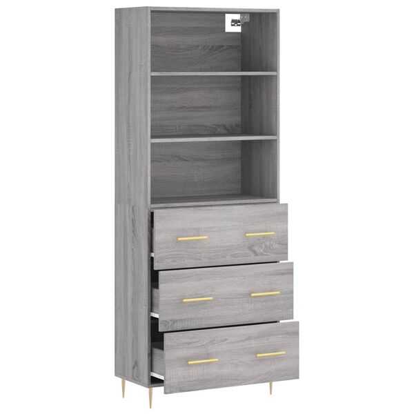vidaXL Highboard grå sonoma 69,5x34x180 cm konstruert tre