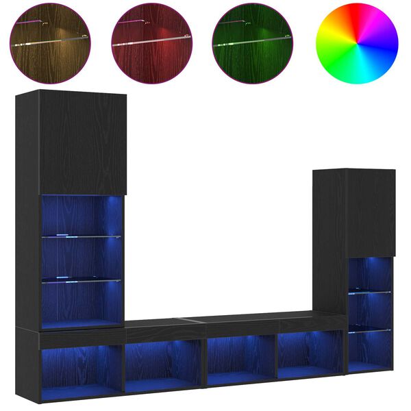 vidaXL TV-skap med LED -stripelys 4 pcs Svart eik Konstruert tre