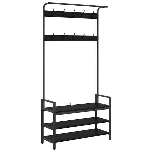 vidaXL Kleshenger med hylle Svart Eik 95 x 34 x 184 cm Konstruert tre