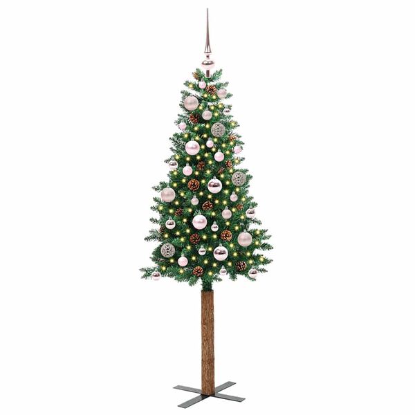 vidaXL Slim juletre med 150 LED gr&oslash;nn 150 cm PVC og Massivt Furu tre