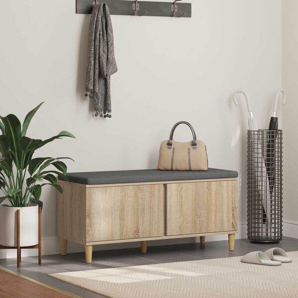 vidaXL Gangbenk med pute med lagring Sonoma eik 60 x 38 x 46 cm