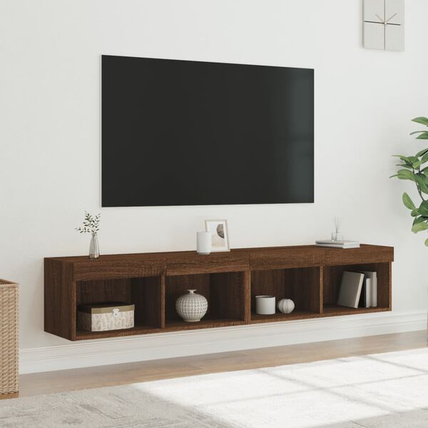 vidaXL TV-benker med LED-lys 2 stk brun eik 80x30x30 cm
