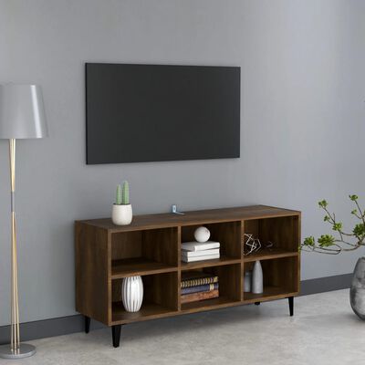 vidaXL TV-benk med metallben brun eik 103,5x30x50 cm