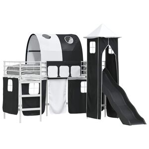 vidaXL Barns Lofteseng Hvit og svart 90 x 190 cm Metall