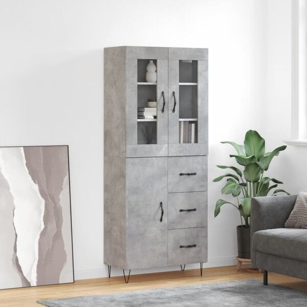 vidaXL Highboard betonggr&aring; 69,5x34x180 cm konstruert tre