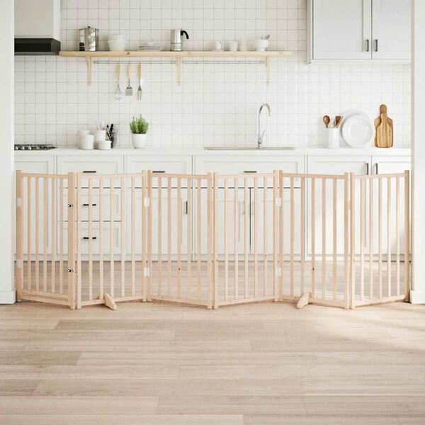 vidaXL Hundegrind med d&oslash;r sammenleggbar 6 paneler 300 cm heltre gran