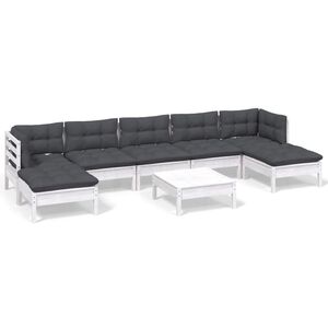 vidaXL Hagesofagruppe med puter 8 deler furu hvit