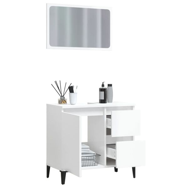 vidaXL Baderomsskapsett 2 deler h&oslash;yglans hvit konstruert tre
