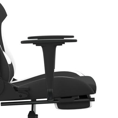 vidaXL Gamingstol med fotstøtte og hjul svart og hvit stoff