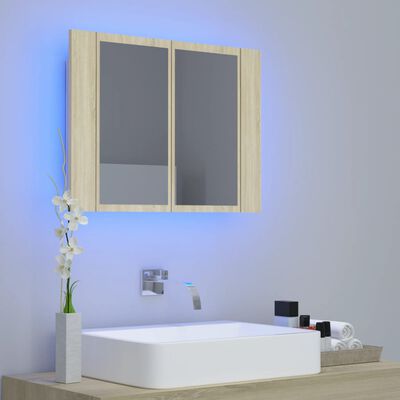vidaXL LED-speilskap sonoma eik 60x12x45 cm akryl