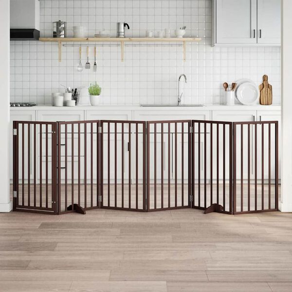 vidaXL Hundegrind med d&oslash;r sammenleggbar 6 paneler brun 300 cm poppeltre