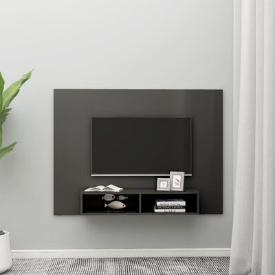 vidaXL Veggmontert TV-benk høyglans grå 135x23,5x90 cm sponplate
