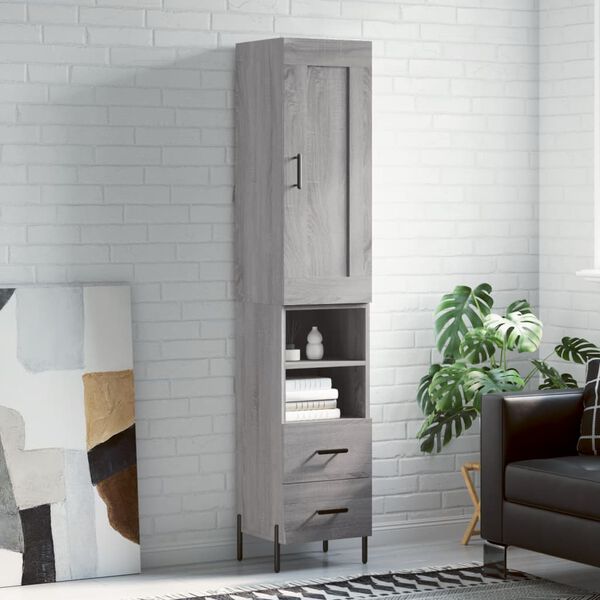 vidaXL Highboard gr&aring; sonoma 34,5x34x180 cm konstruert tre