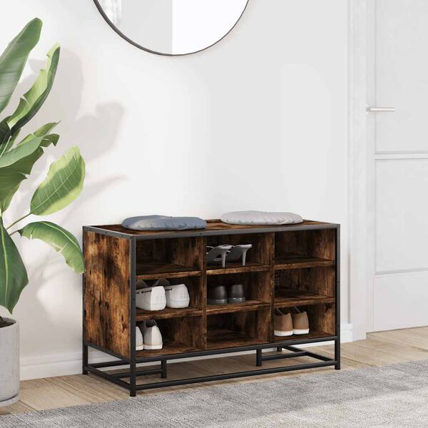 vidaXL Skobenk r&oslash;kt eik 84x40x53,5 cm konstruert tre og metall