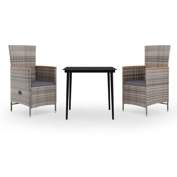 vidaXL Utend&oslash;rs spisestue med puter 3 deler gr&aring;