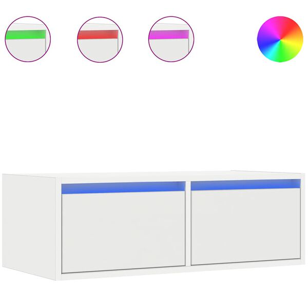 vidaXL TV-benk med LED-lys hvit 75x35,5x25 cm