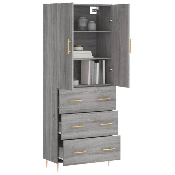 vidaXL Highboard grå sonoma 69,5x34x180 cm konstruert tre