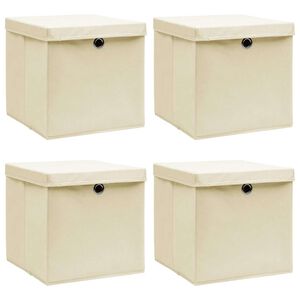 vidaXL Oppbevaringsbokser med lokk 4 stk kremhvit 32x32x32 cm stoff
