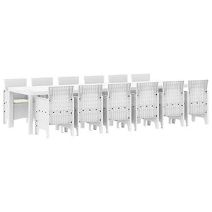 vidaXL Hage Spisegruppe 13 pcs Hvit Polt rattan