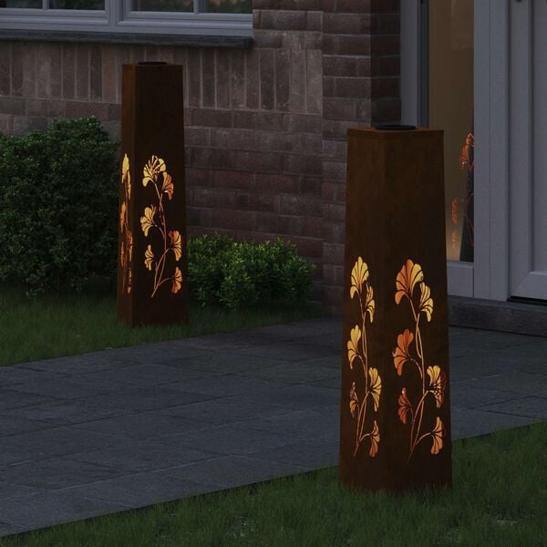 vidaXL Solenergi LED stibelys 2 pcs Corten St&aring;l Corten St&aring;l