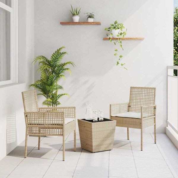 vidaXL Hage Bistro Sett 3 pcs Beige Poly rattan