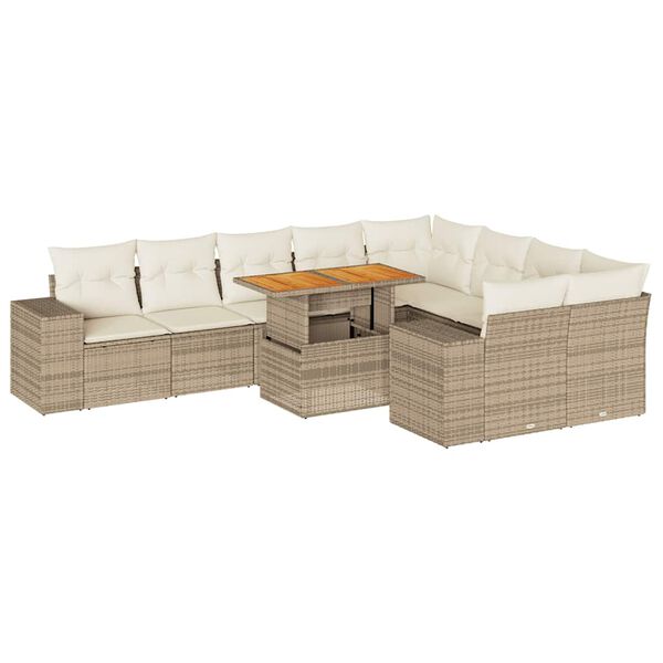 vidaXL Hagesofaer med puter 10 deler beige polyrotting akasie