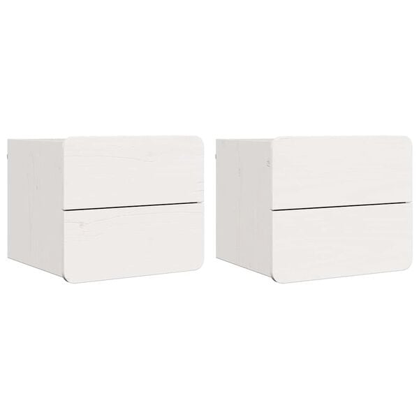 vidaXL Nattbord med skuff 2 pcs Hvit 39 x 34 x 33 cm Heltre furu