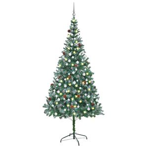vidaXL Forh&aring;ndsbelyst kunstig juletre med kulesett og kongler 210 cm