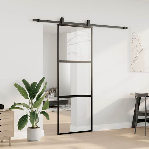 vidaXL Skyved&oslash;r med monteringssett svart 76x205 cm herdet glass
