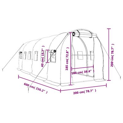vidaXL Drivhus med stålramme hvit 12 m² 6x2x2 m