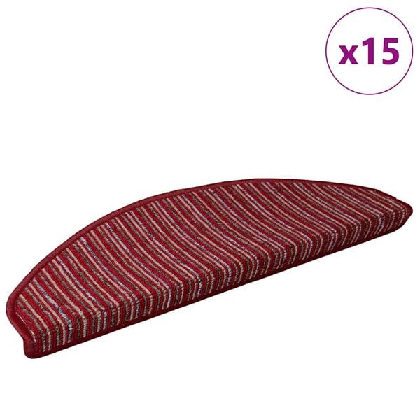 vidaXL Selvlimende trappematter 15 pcs R&oslash;d 65 x 21 x 4 cm