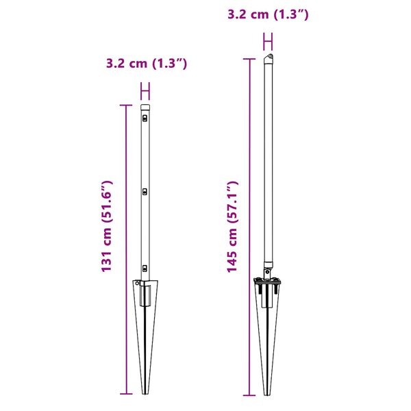 vidaXL Gjerdepåle Annet 26 pcs Grå 3,2 x 3,2 x 100 cm Stål