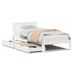 vidaXL Sengeramme med skuffer hvit 90x190 cm heltre furu