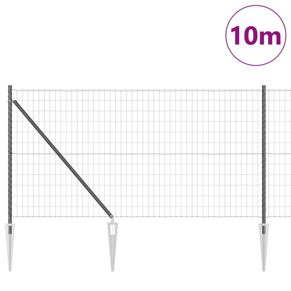 vidaXL Gjerde med stolpe Grå 1 x 10 m Stål og PVC