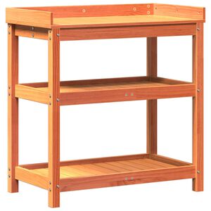 vidaXL Pottebord med hyller brun 82,5x45x86,5 cm heltre furu