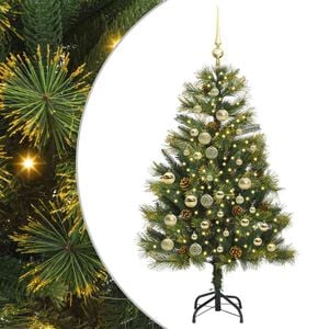 vidaXL Kunstig hengslet juletre med kjegler gr&oslash;nn 120 cm