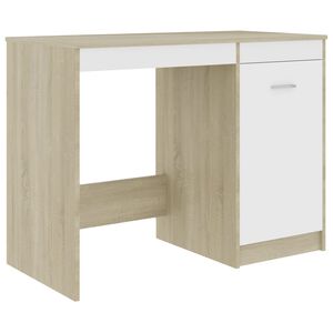 vidaXL Skrivebord hvit og sonoma eik 100x50x76 cm sponplate