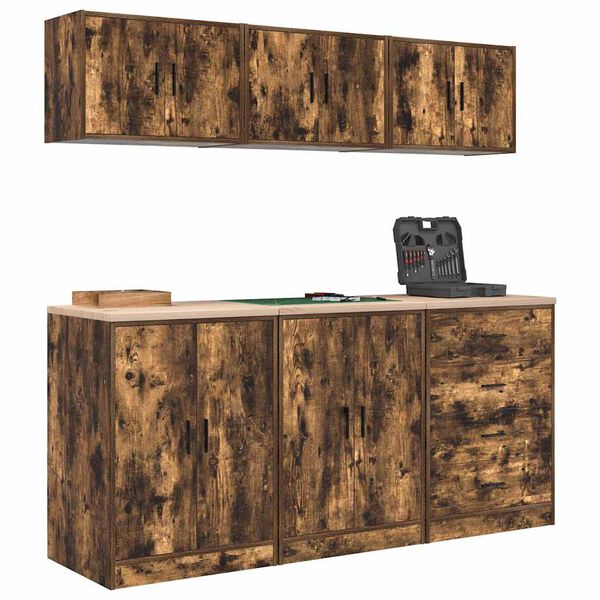 vidaXL Garasjeskap 6 stk r&oslash;kt eik konstruert tre