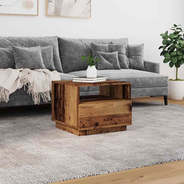 vidaXL Salongbord med LED-lys gammelt tre 50x49x40 cm