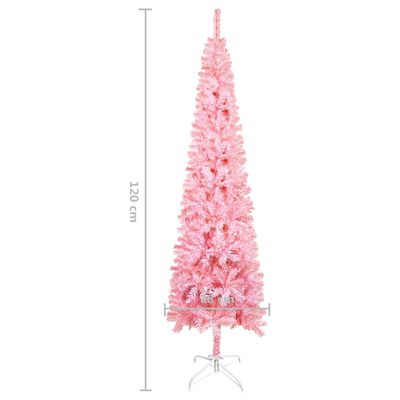 vidaXL Slankt juletre med LED og kulesett rosa 120 cm