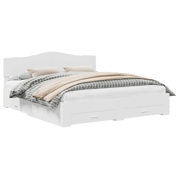 vidaXL Sengestamme med hodegjerde Hvit 200 x 200 cm Konstruert tre