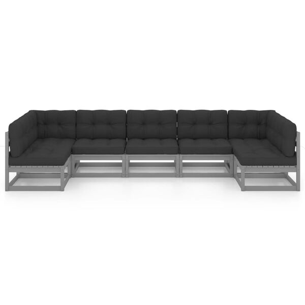 vidaXL Hagesofagruppe med puter 7 deler grå heltre furu
