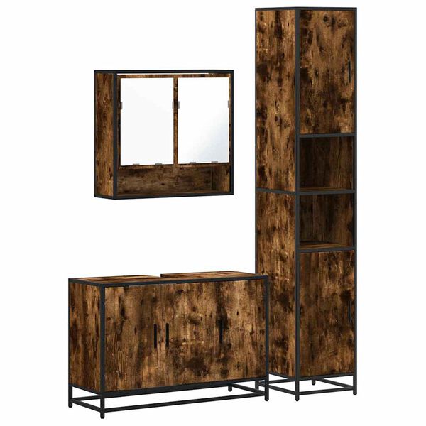 vidaXL Baderomsskapsett 3 deler r&oslash;kt eik konstruert tre