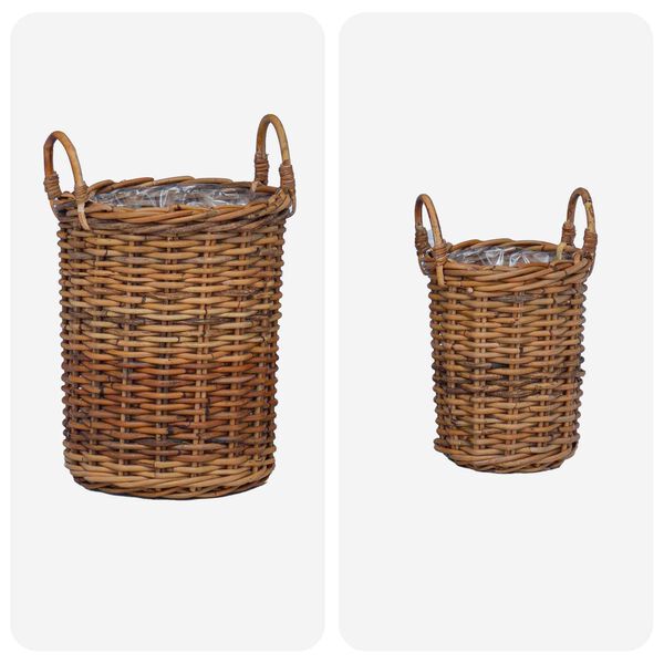 vidaXL Planterkurv med lagring 2 pcs Brun Kubu Rattan