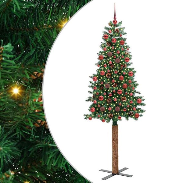 vidaXL Slim juletre med 300 LED grønn 180 cm PVC og Massivt Furu tre